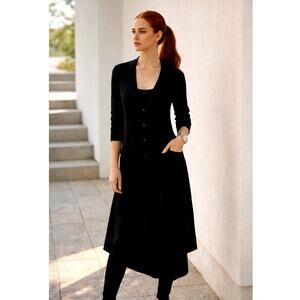 Karen Kane Black Duster Cardigan | Size L | High-Low Hem Fitted Button Front